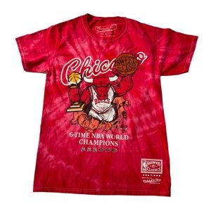 Chicago Bulls 6 Time NBA World Championship Red Tie Dye Small Mens Tee T-Shirt